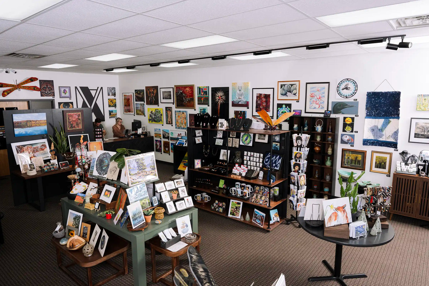 Madison Art Market in Madison, Wisconsin with local art prints, original artwork, jewelry, and gifts displayed throughout the shop.